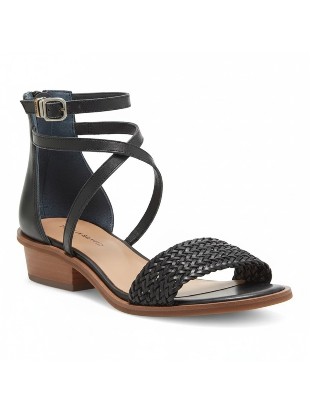 Lucky Brand Skippir LEATHER Gladiator Woven Chunky Block Heel Sandals 10 M BLACK - Picture 2 of 14